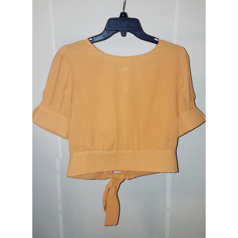 Mustard Yellow Button Back Cut Out Tie Crop Top